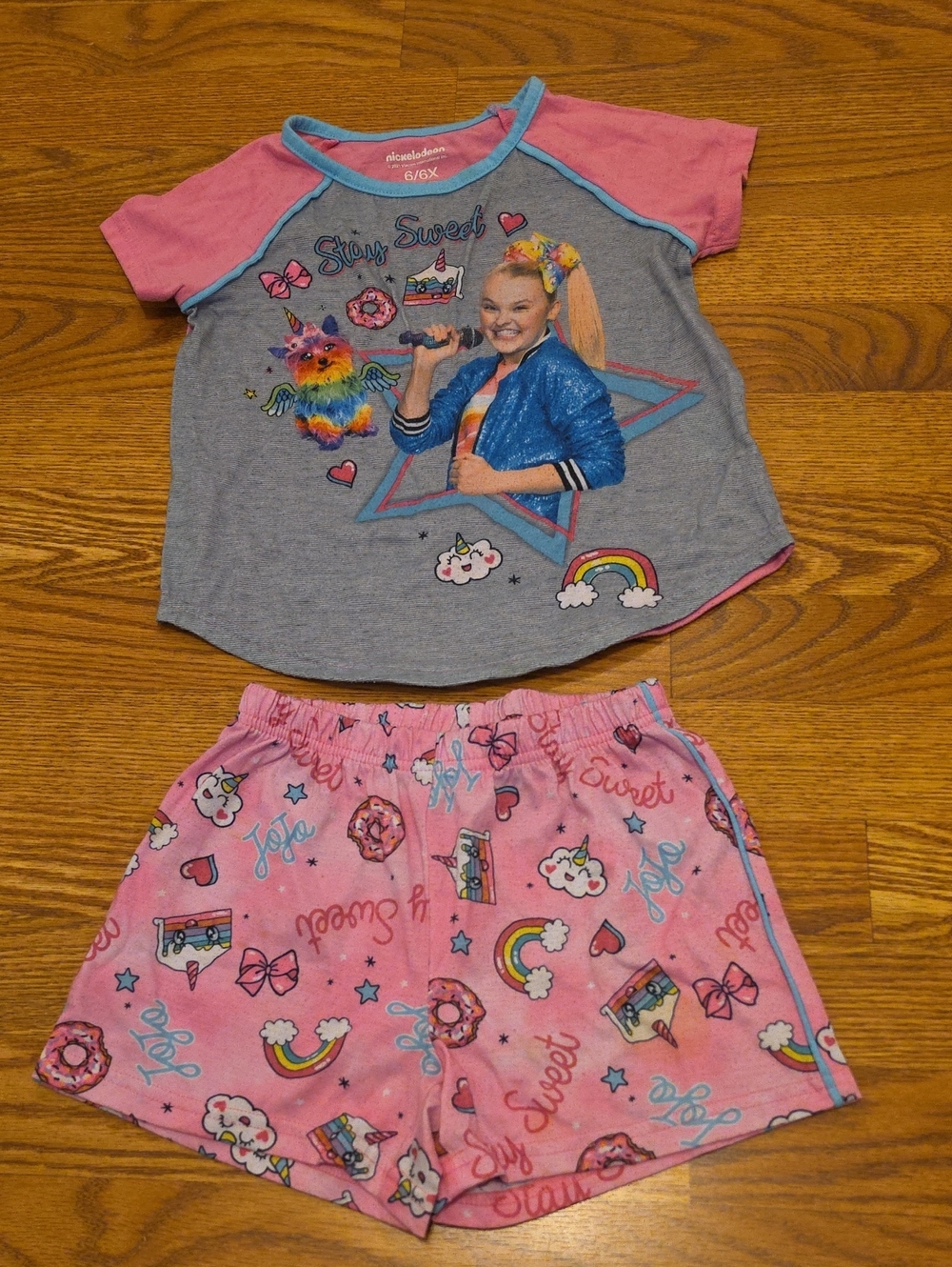 JoJo Siwa Pink & Gray Short Pajama Set with Rainbow Accents